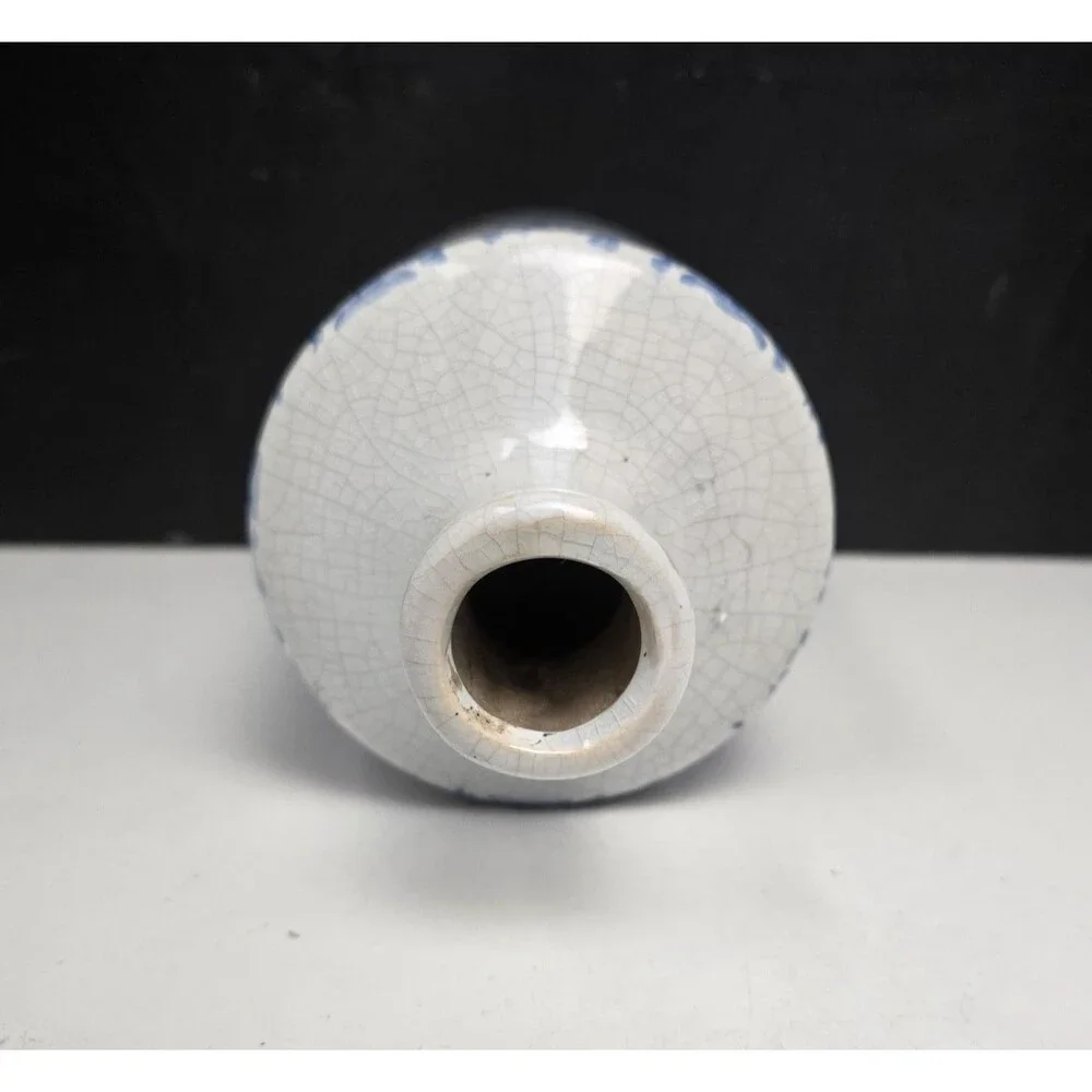 Blue and White Terracotta Vase Distressed Finish Floral Scroll Shabby Chic 7.5" - Picture 8 of 9